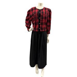 Vintage Miss Dorby Dress Size 14W Buffalo Plaid w/ Floral print Red & Black